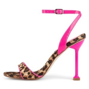JEFFREY CAMPBELL Angelic Neon Pink & Leopard Ankle Strap Heels |Size 8